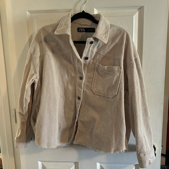 Zara Jackets & Blazers - Zara corduroy cream cropped frayed bottom antique color button jacket